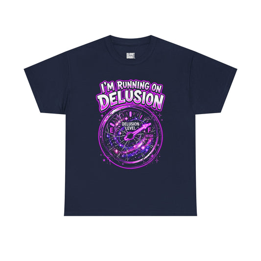 I'm Running on Delusion Tee — Funny Astrology Compass Graphic T‑Shirt