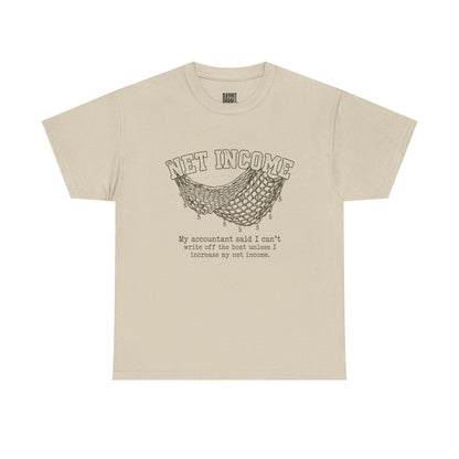 Net Income Hammock Tee — Funny Accountant Tax Shirt ("My accountant said I can't write off the boat unless I increase my net income")