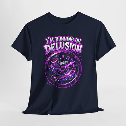 I'm Running on Delusion Tee — Funny Astrology Compass Graphic T‑Shirt