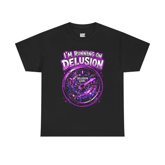 I'm Running on Delusion Tee — Funny Astrology Compass Graphic T‑Shirt