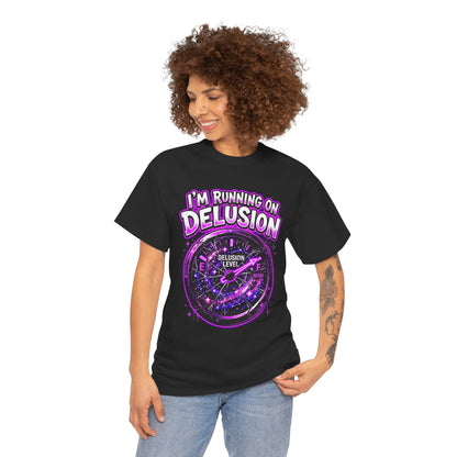 I'm Running on Delusion Tee — Funny Astrology Compass Graphic T‑Shirt