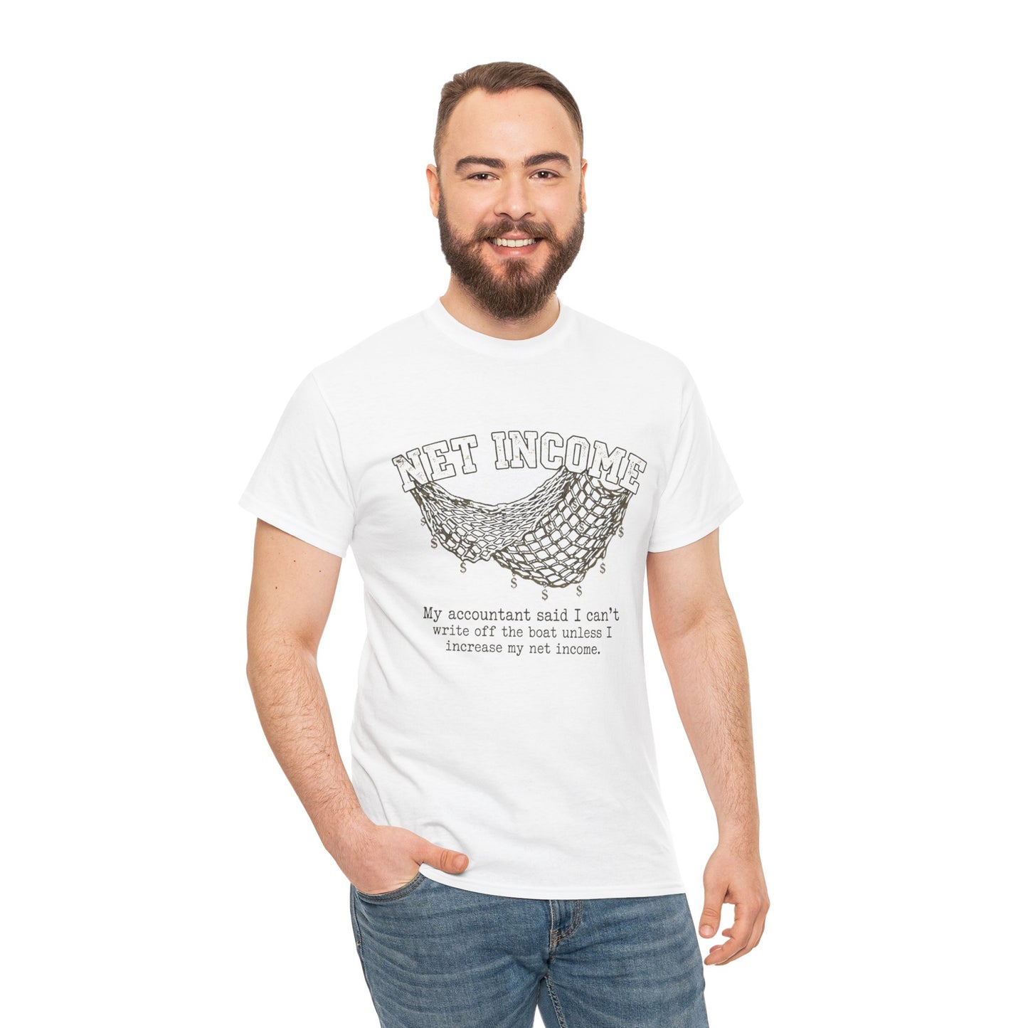 Net Income Hammock Tee — Funny Accountant Tax Shirt ("My accountant said I can't write off the boat unless I increase my net income")