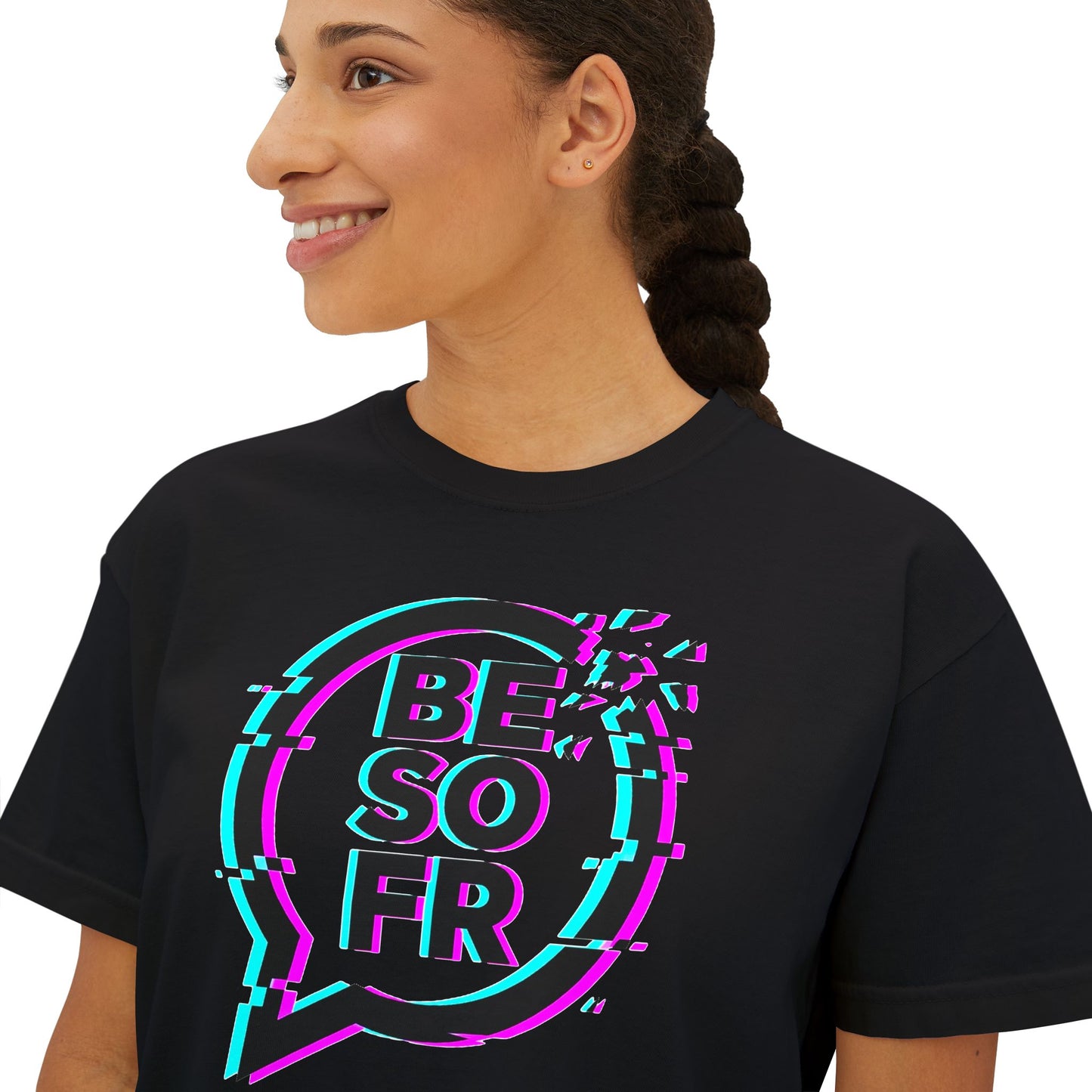 BE SO FR Glitch Graphic Women's Boxy Tee