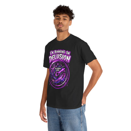 I'm Running on Delusion Tee — Funny Astrology Compass Graphic T‑Shirt