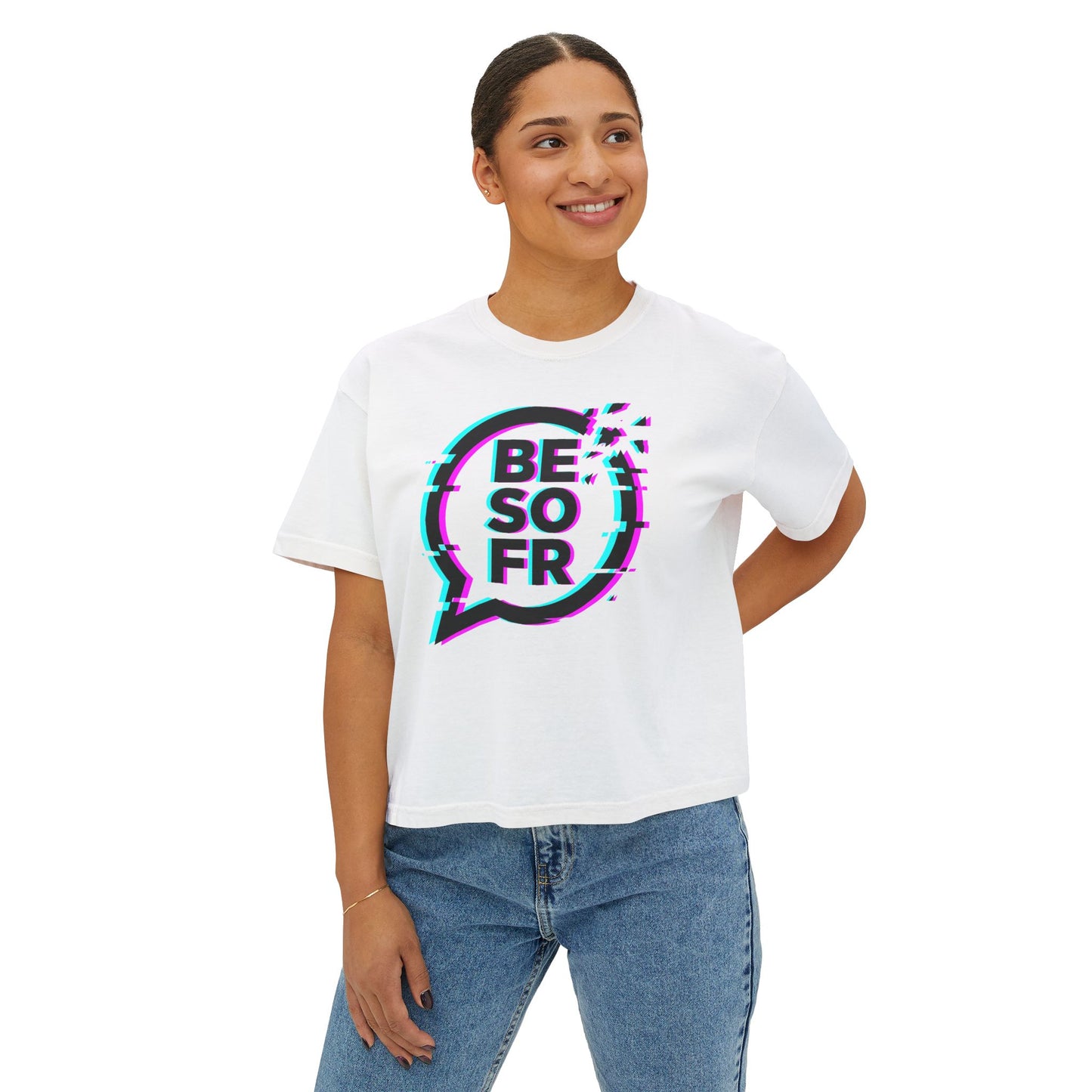 BE SO FR Glitch Graphic Women's Boxy Tee