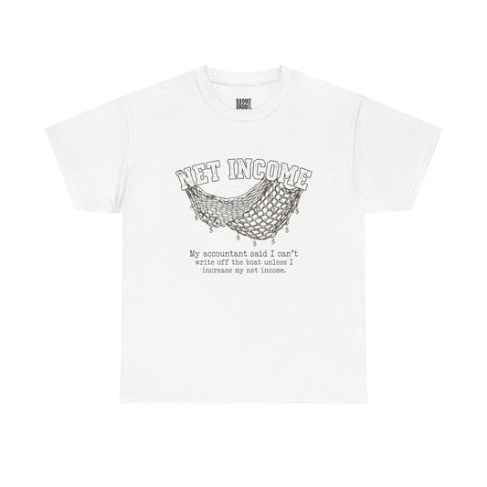 Net Income Hammock Tee — Funny Accountant Tax Shirt ("My accountant said I can't write off the boat unless I increase my net income")