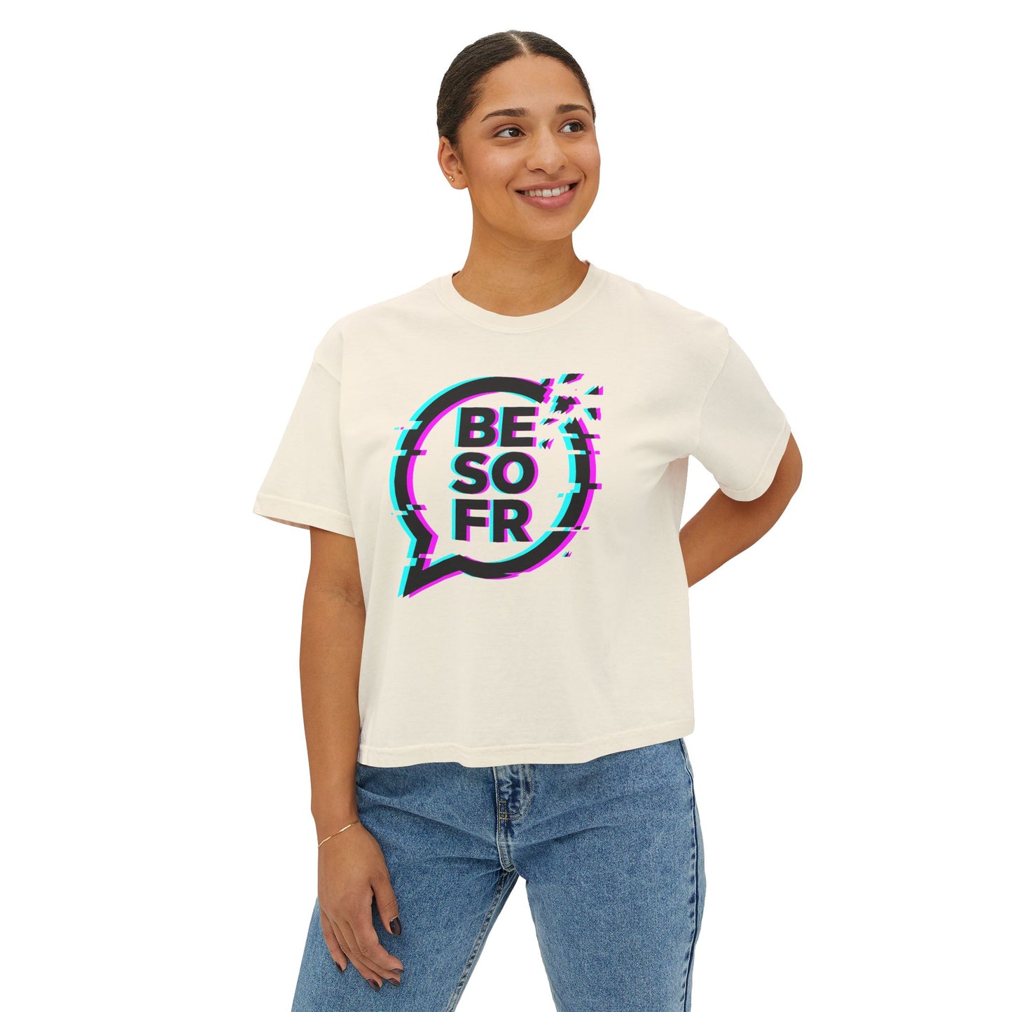 BE SO FR Glitch Graphic Women's Boxy Tee