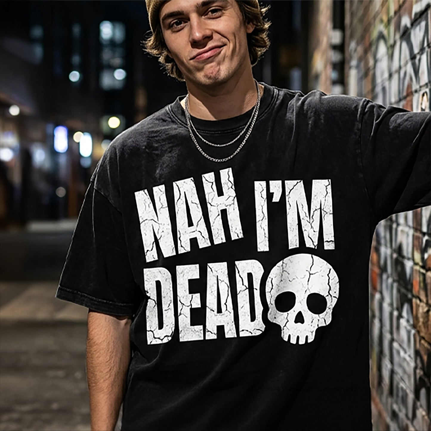Nah I’m Dead Tee — Oversized Graphic Streetwear T-Shirt for Burnt-Out Vibes &amp; Everyday Wear