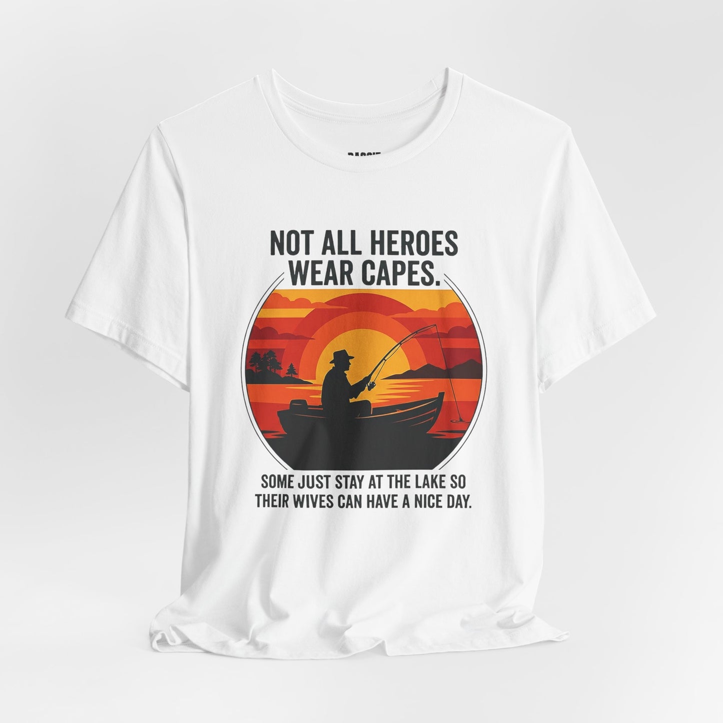 Fishing Dad T-Shirt – "Not All Heroes Wear Capes" Retro Lake Graphic Tee