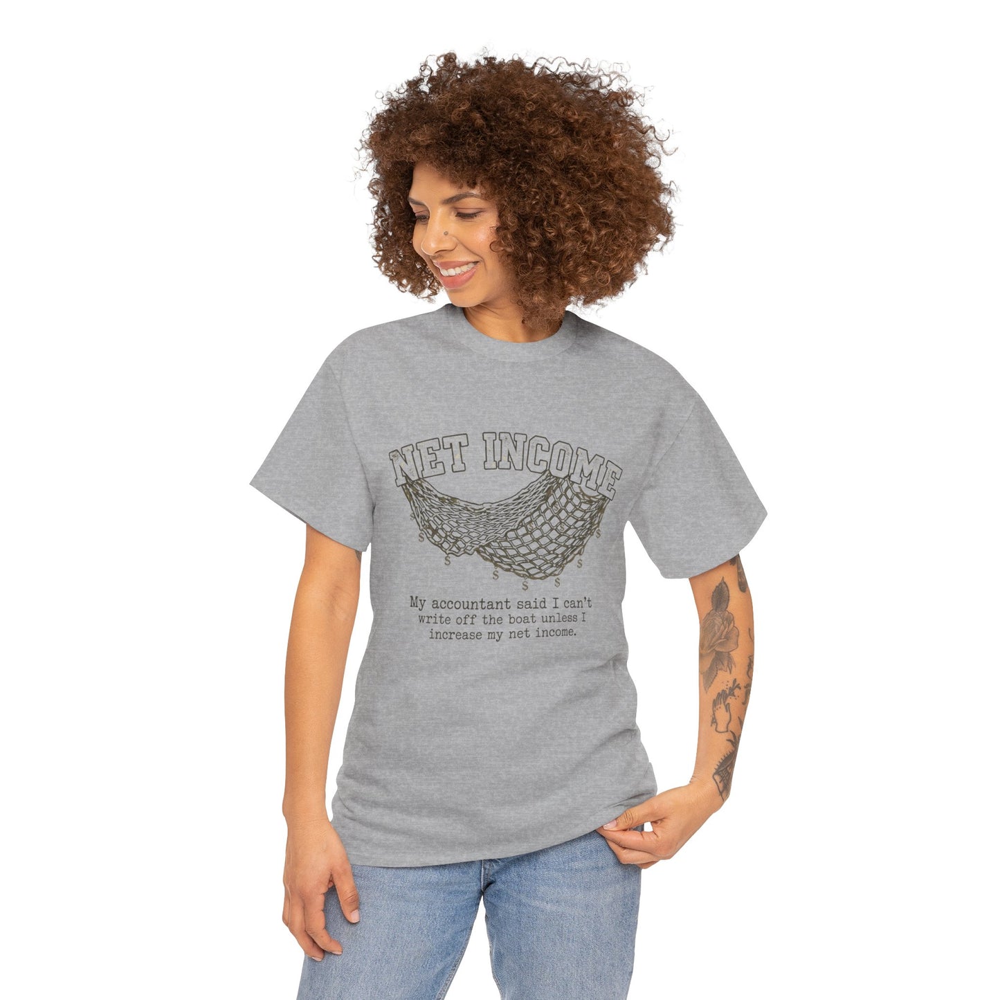 Net Income Hammock Tee — Funny Accountant Tax Shirt ("My accountant said I can't write off the boat unless I increase my net income")