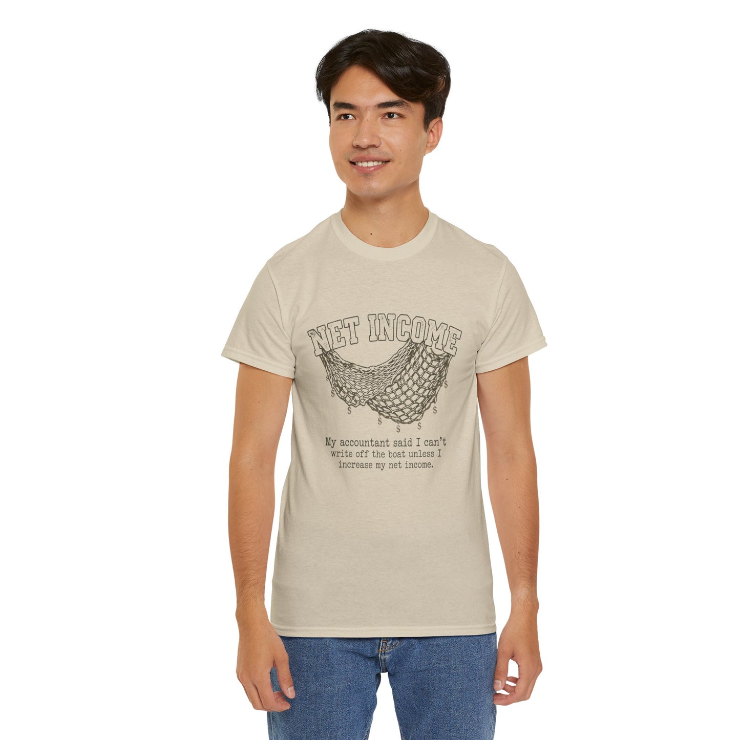 Net Income Hammock Tee — Funny Accountant Tax Shirt ("My accountant said I can't write off the boat unless I increase my net income")