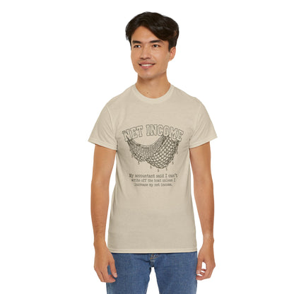 Net Income Hammock Tee — Funny Accountant Tax Shirt ("My accountant said I can't write off the boat unless I increase my net income")