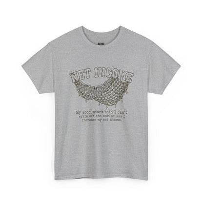 Net Income Hammock Tee — Funny Accountant Tax Shirt ("My accountant said I can't write off the boat unless I increase my net income")