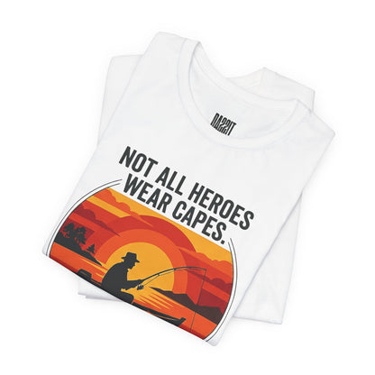 Fishing Dad T-Shirt – "Not All Heroes Wear Capes" Retro Lake Graphic Tee
