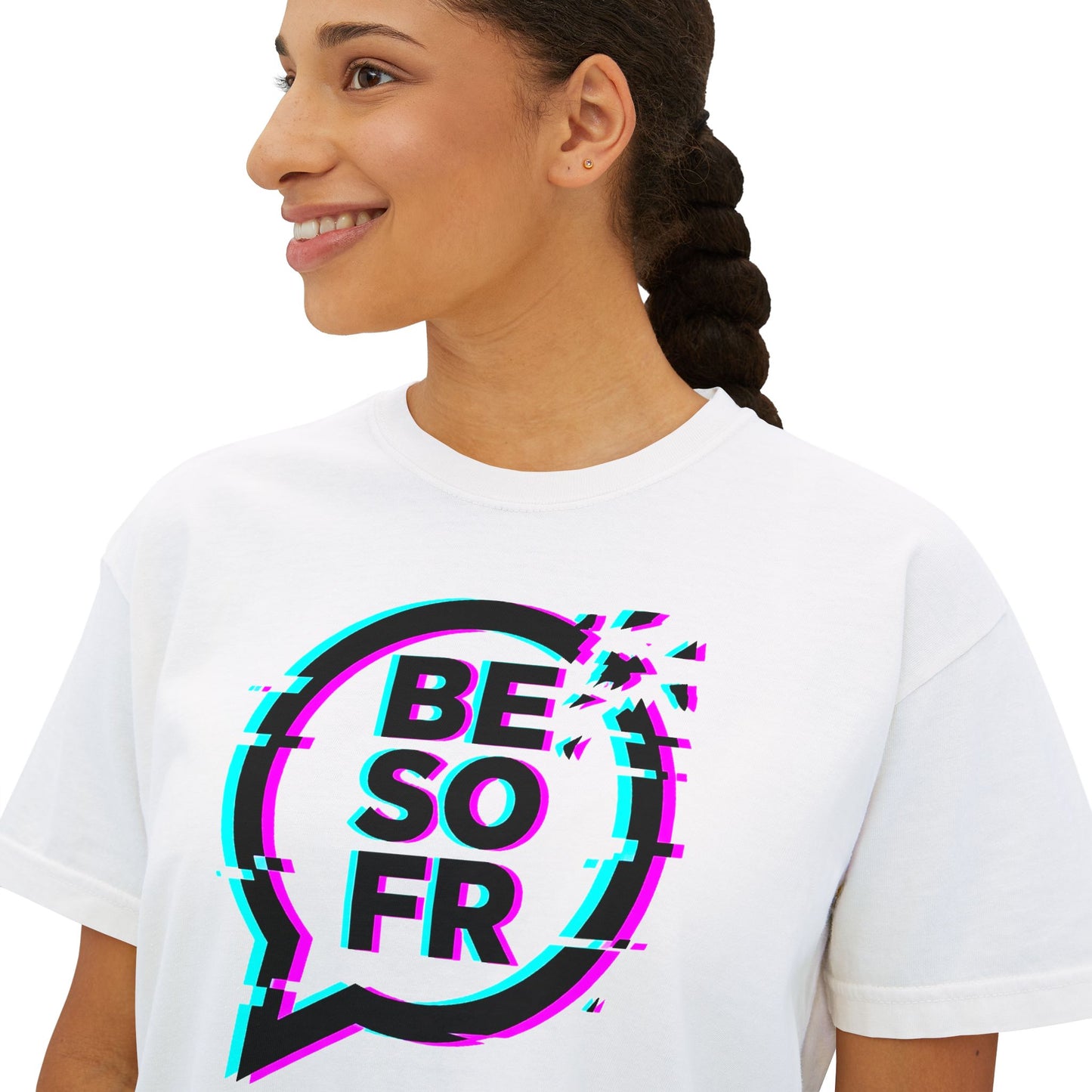 BE SO FR Glitch Graphic Women's Boxy Tee